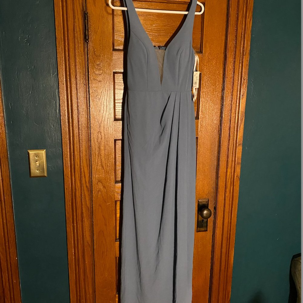 [New] David's Bridal, Size 4, Steel Blue, Chiffon, long tank w illusion